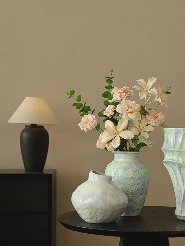 Artistic Pastel Watercolor Hand-Textured Ceramic Vase