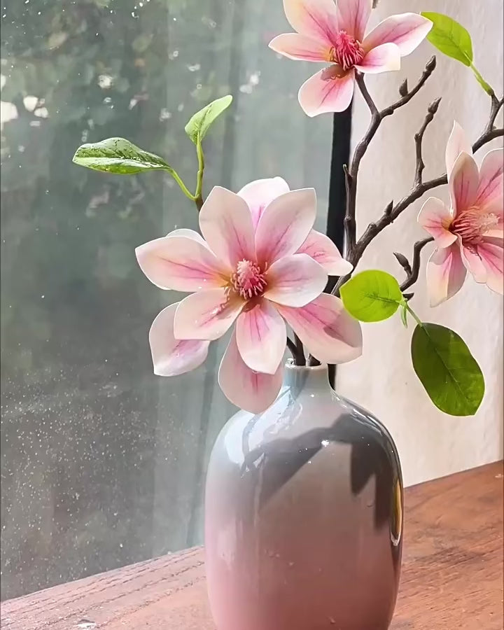 Roze Magnolia Verloopvaas Faux Bloemstuk met Vaas