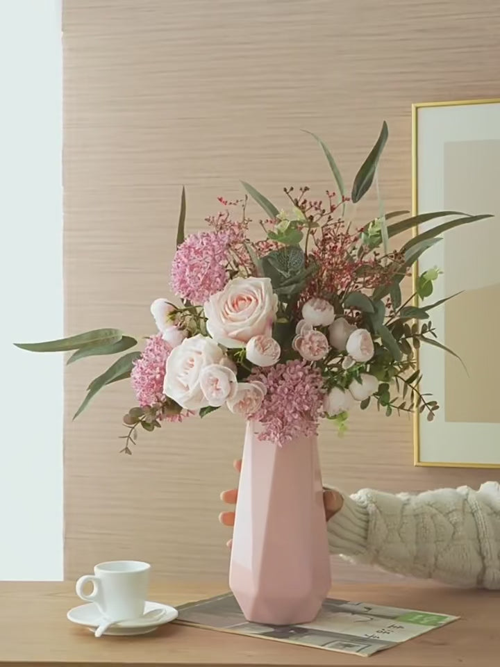 Luxury French Romantic Pink Rose Faux Floral Arrangement
