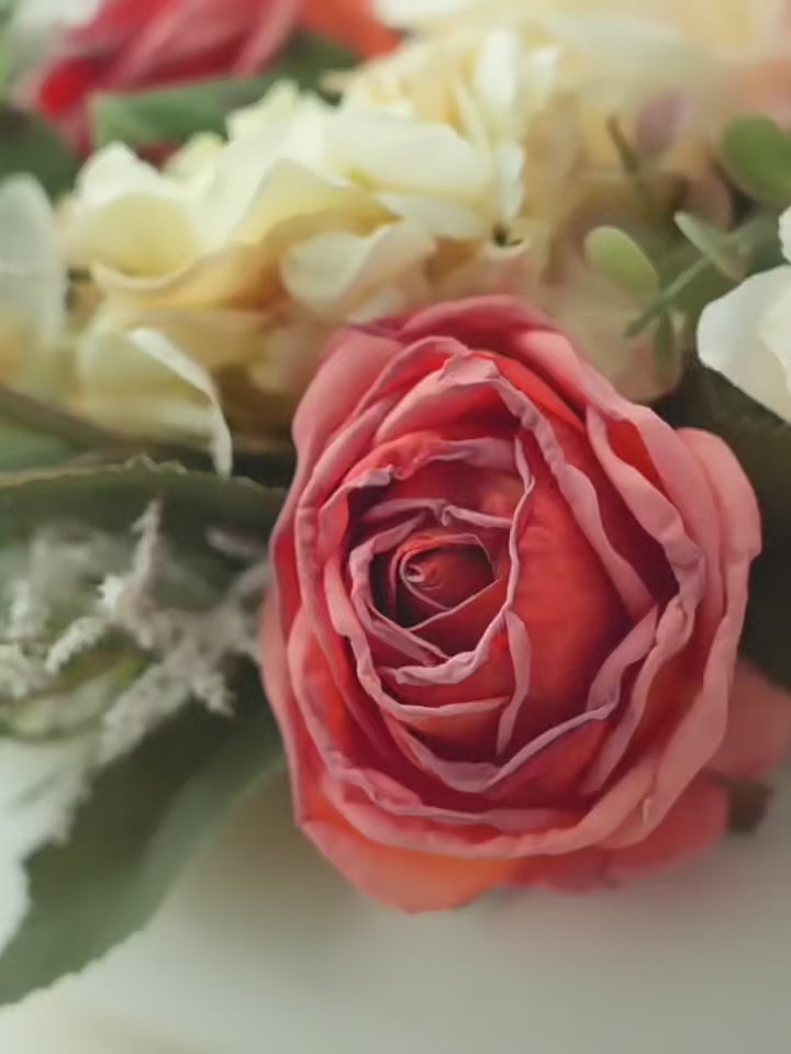 Zen Cream and Dusty Rose Frosted Botanical Faux Floral Arrangement