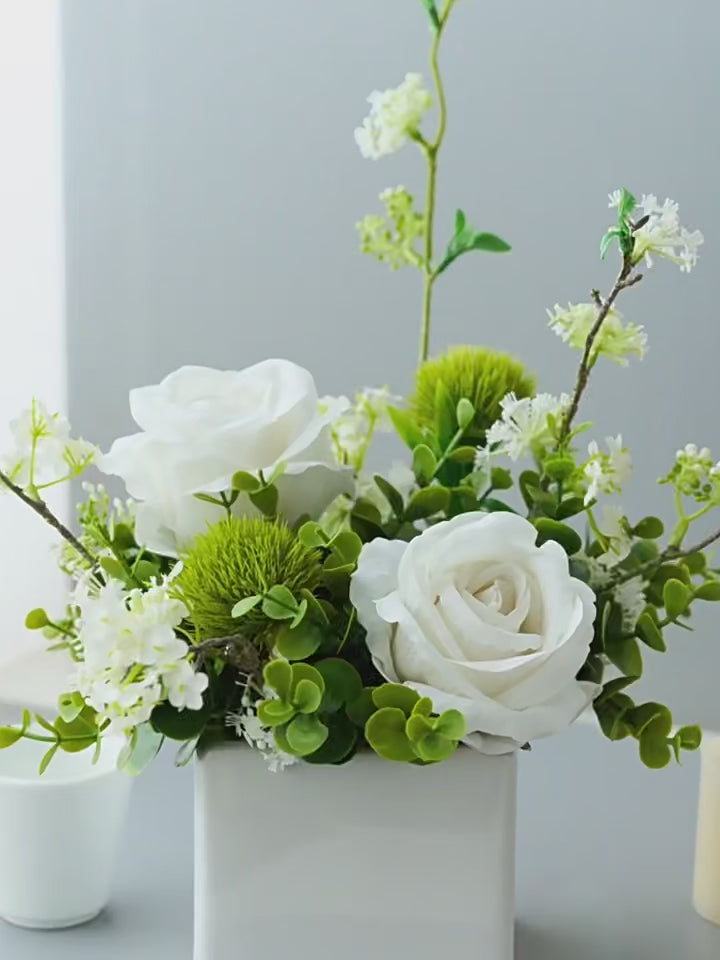 Luxury Modern White Rose & Camellia Faux Floral Arrangement