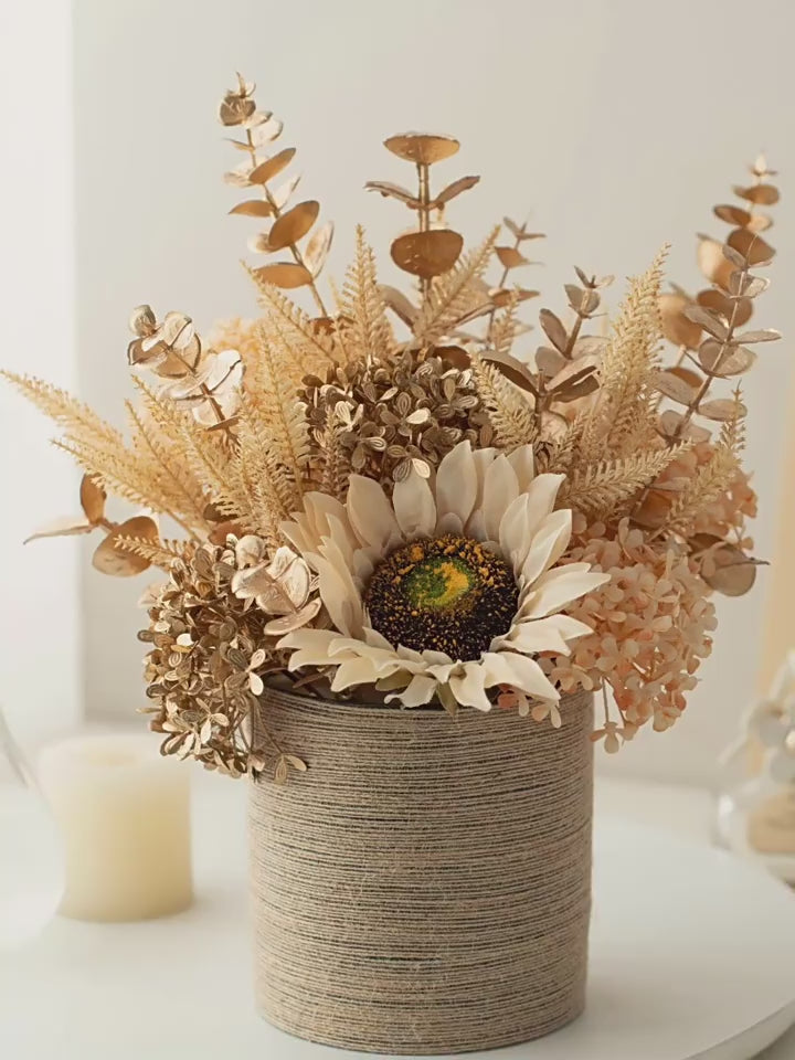 Autumn Retro Sunflower Artificial Flower Arrangement with Vase