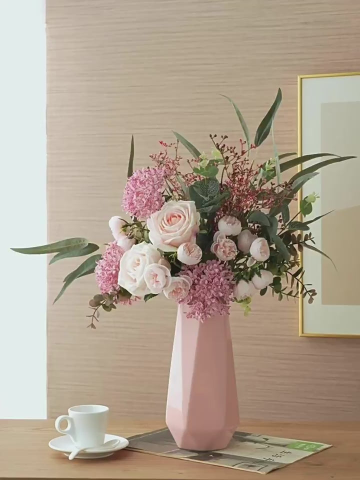 Luxury French Romantic Pink Rose Artificial Floral Arrangement