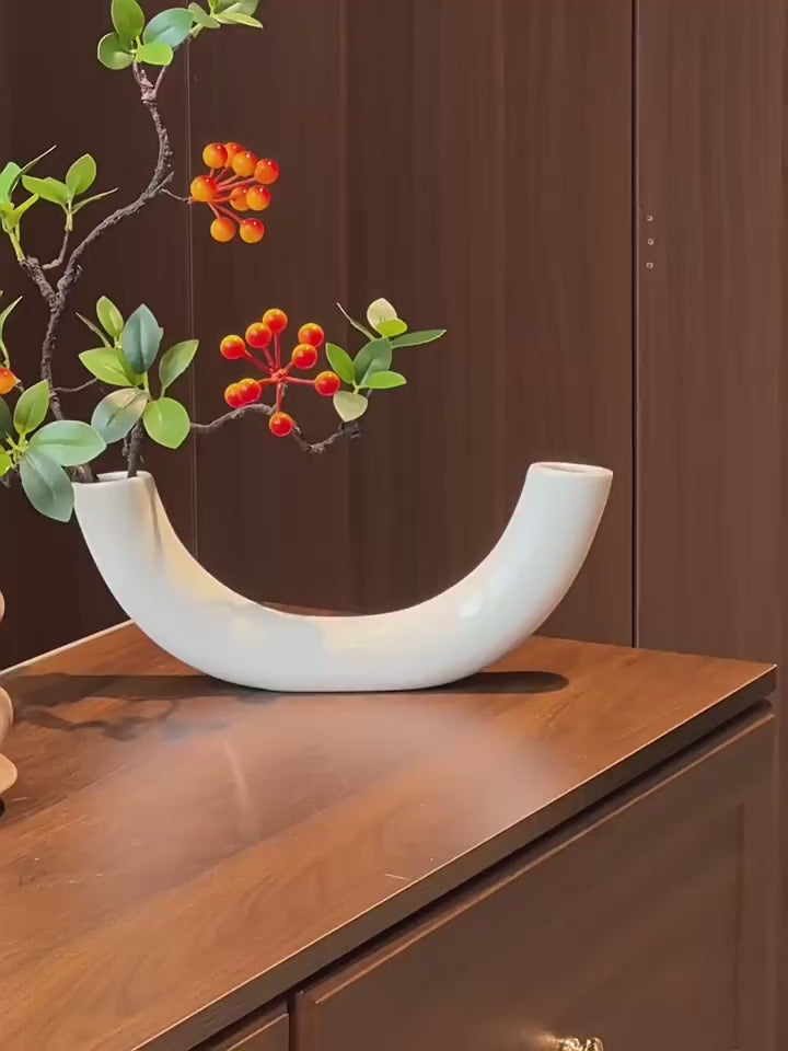 Minimalist Zen Crabapple Branch Luxe Artificial Floral Arrangement