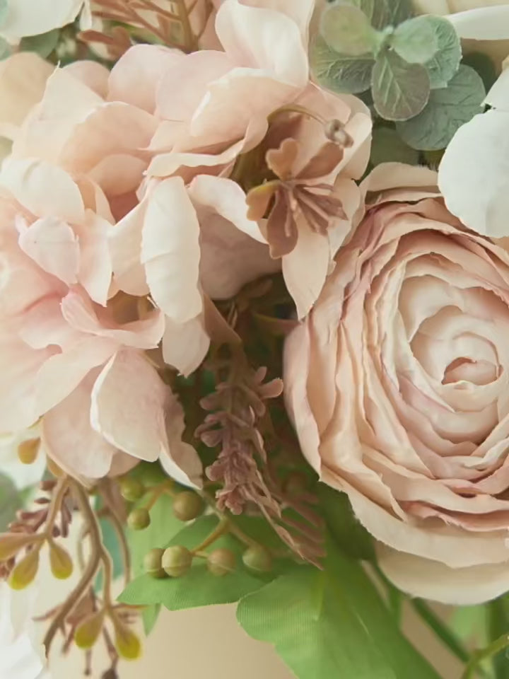 Luxury Vintage Blush Ranunculus & Rose Faux Floral Arrangement