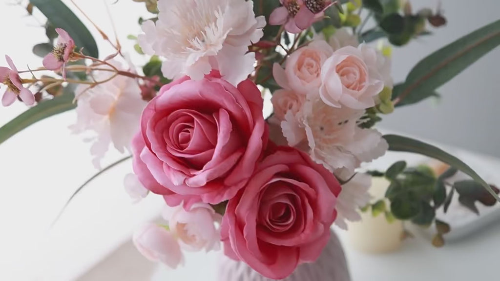 Chic Nordic Dusty Pink Rose & Eucalyptus Faux Floral Arrangement