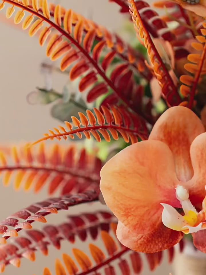 Autumn Terracotta Orange Orchid Botanical Faux Floral Arrangement