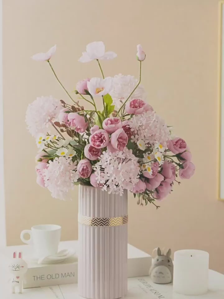 Luxury French Creamy Pink Poppy & Peony Artificial Floral Arrangement
