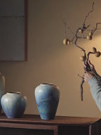 Artisan Blue Reactive Glaze Ceramic Vase