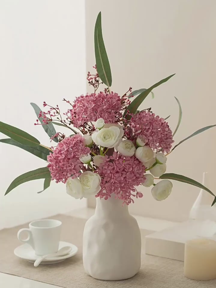 French Romantic Pink Hydrangea & Camellia Artificial Floral Arrangement