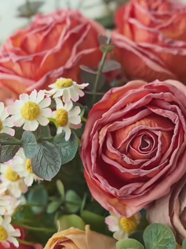 Vintage Sunset Orange Rose Faux Floral Arrangement
