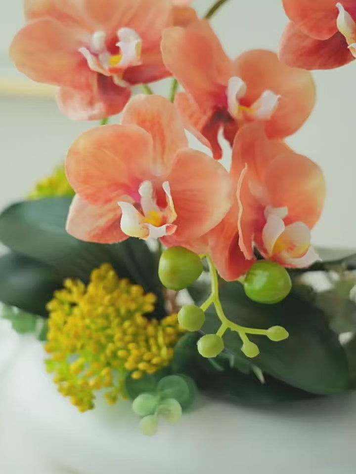 Zen Apricot Phalaenopsis Orchid Botanical Faux Floral Arrangement