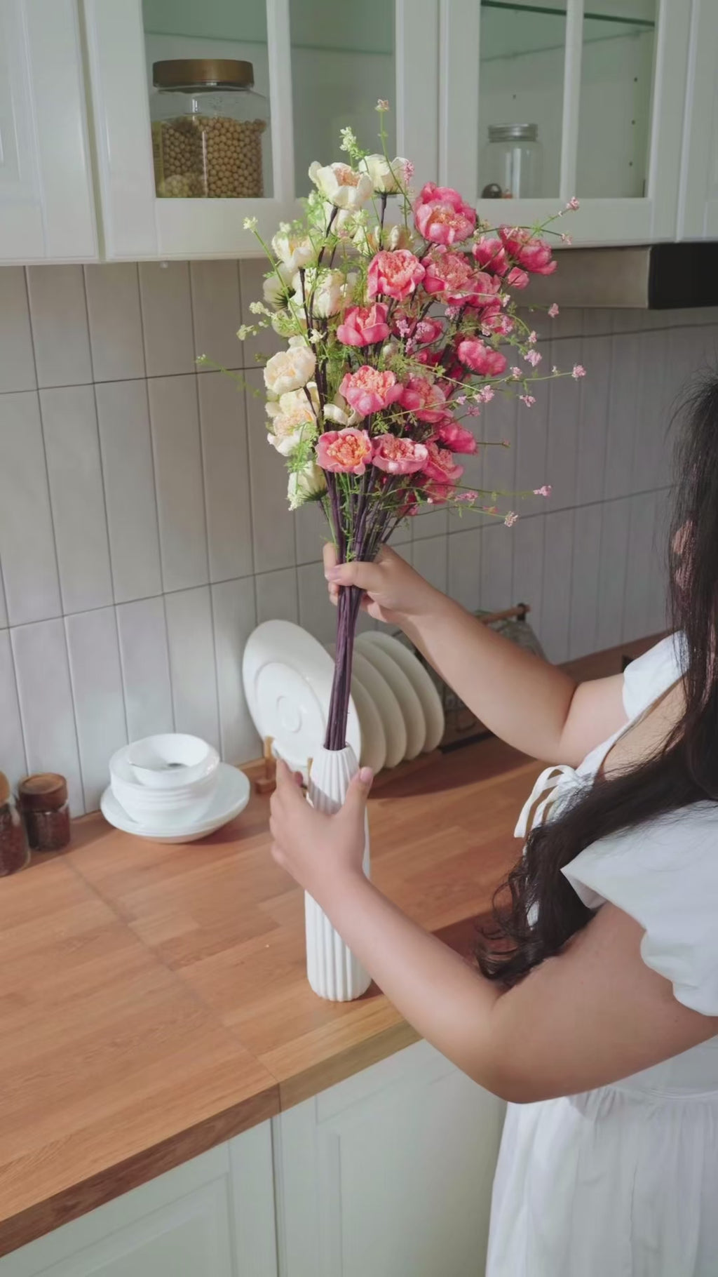 White Ribbed Ceramic Vase