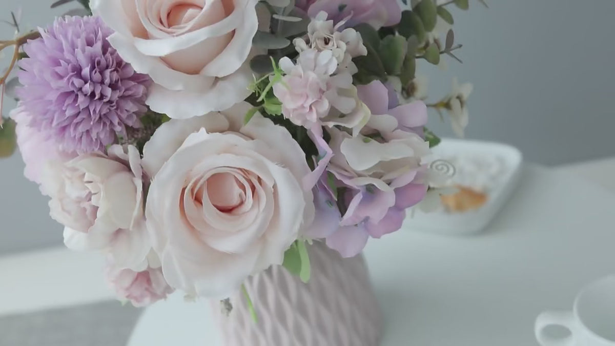 Elegant Mauve Rose and Lavender Provincial Faux Floral Arrangement