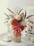 Luxury Mid-Century Amber Orchid Artificial Floral Arrangement