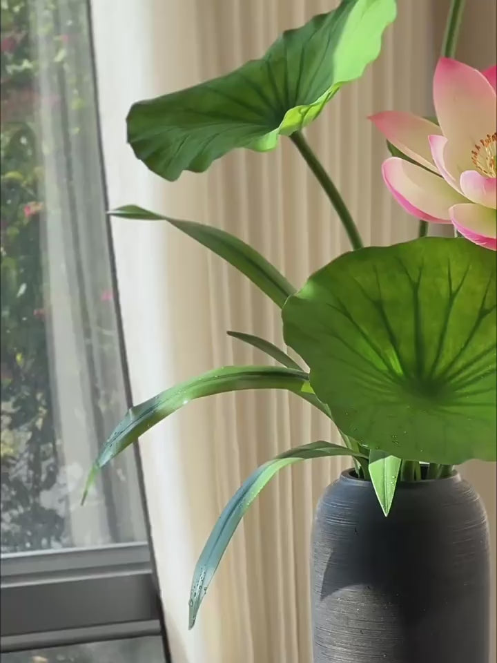 Zen Blush Lotus and Lily Pad Faux Floral Arrangement
