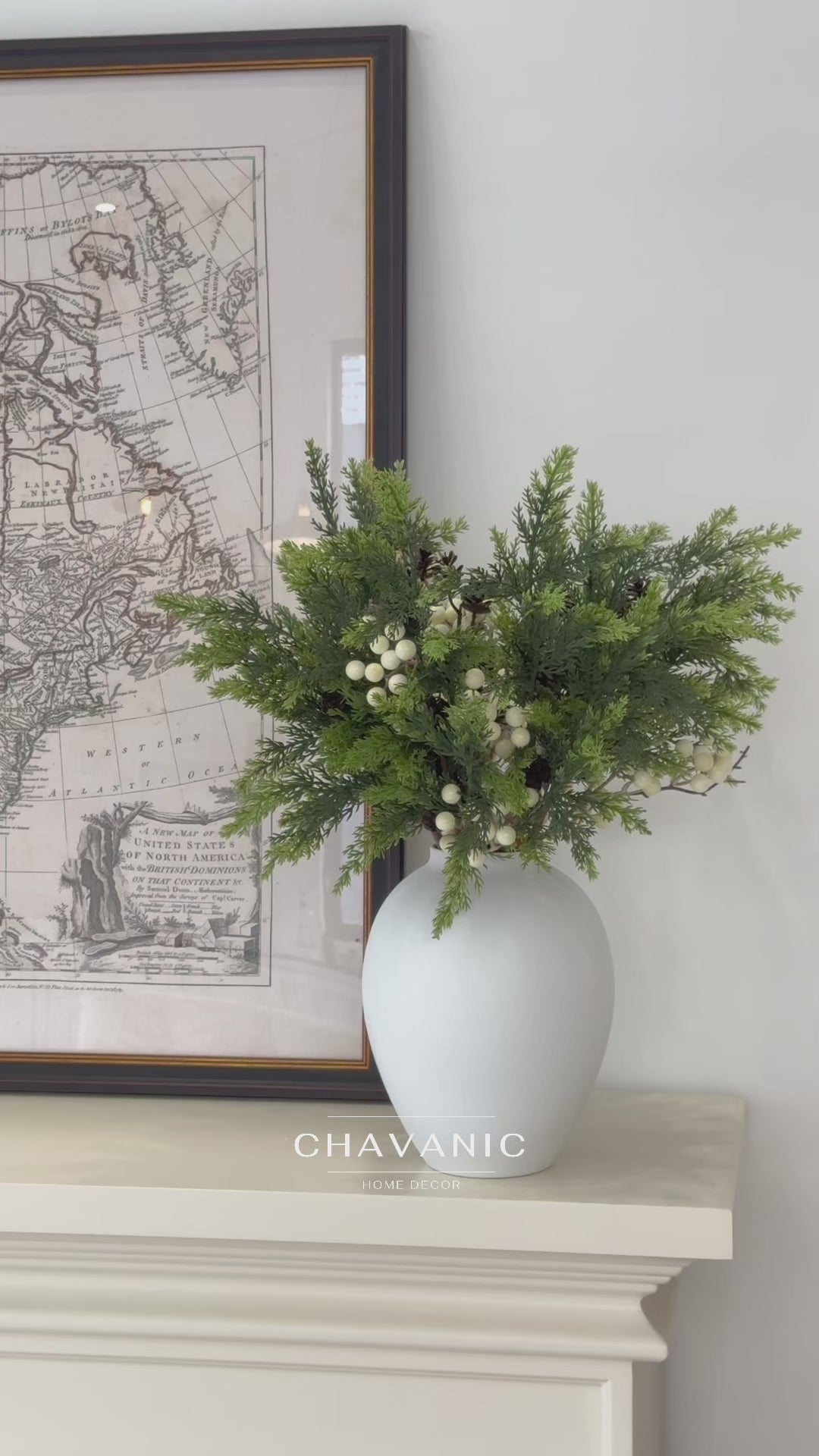 Nordic White Berry and Cedar Botanical Faux Floral Arrangement