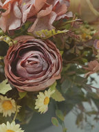 Vintage Oil Painting Rose and Daisy Faux Floral Arrangement