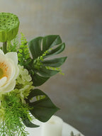 Zen White Lotus and Lotus Pod Botanical Faux Floral Arrangement
