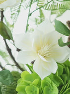 Zen White Magnolia and Green Hydrangea Faux Floral Arrangement