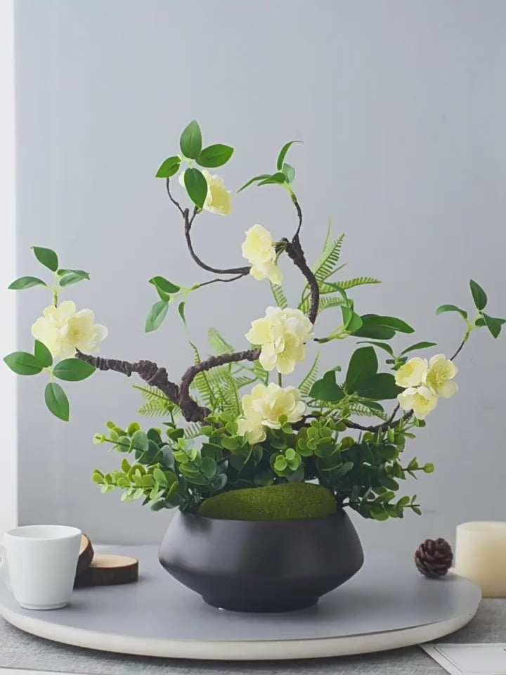 Luxury Zen Asian-Inspired Plum Blossom Artificial Floral Arrangement