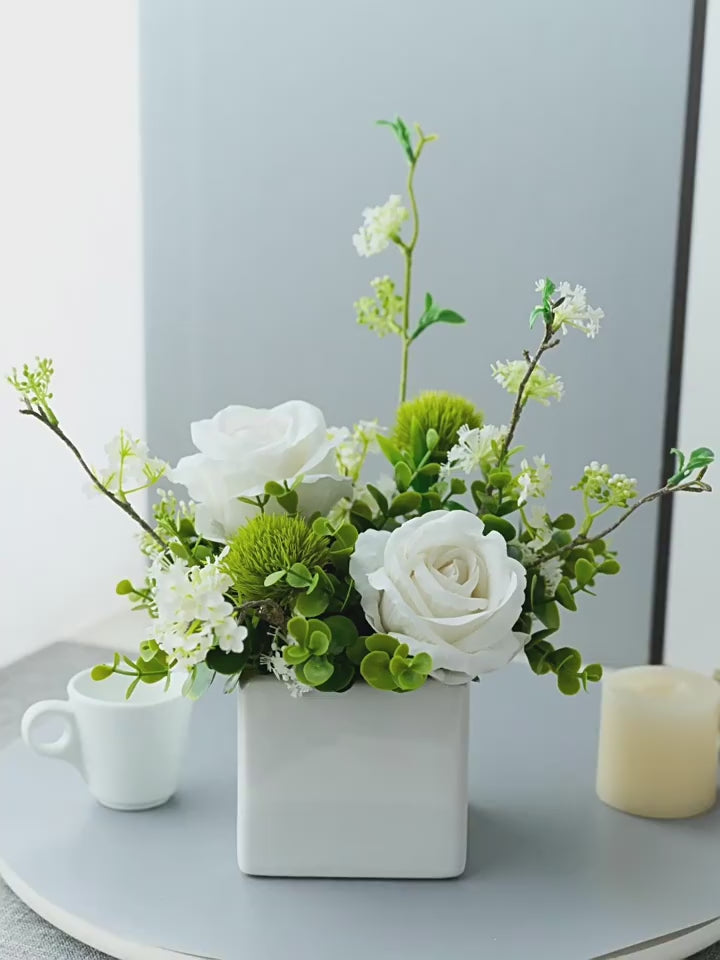 Luxury Modern White Rose & Camellia Artificial Floral Arrangement