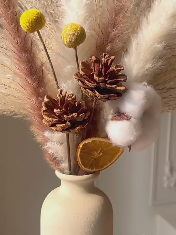 Faux Pampas Grass & Blossom Neutral Artisan Arrangement