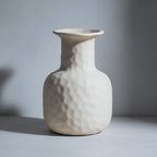 Textured Beige Ceramic Vase - White