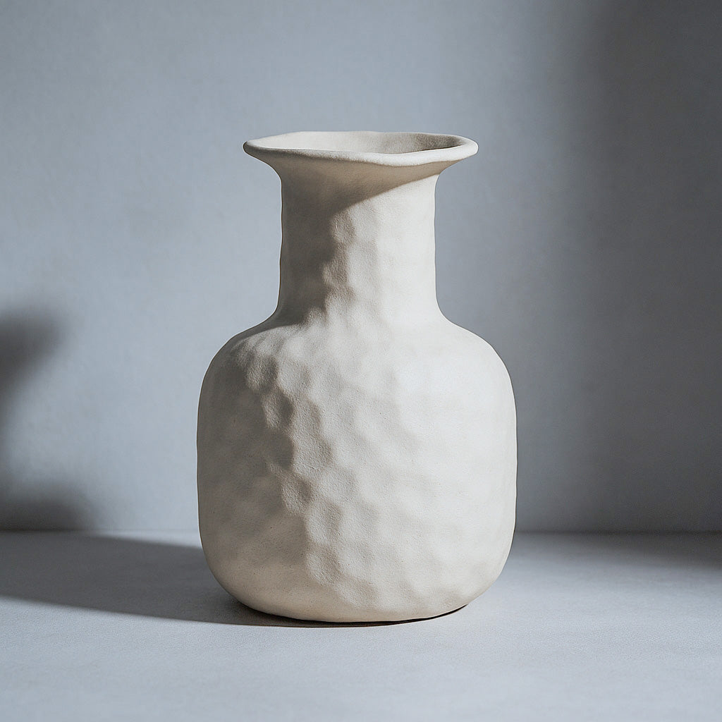 Textured Beige Ceramic Vase - White